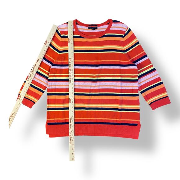Lands End Striped Supima Cotton Sweater Womens Size LP Red Indie Fall - Picture 3 of 8